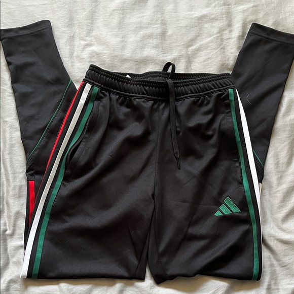 Adidas Men's Black Joggers with Green and Red Stripes - Picture 1 of 6